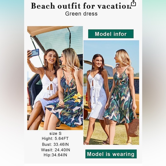 Palm Print MIDI Dress size small with cutout and pockets!! - Picture 3 of 4